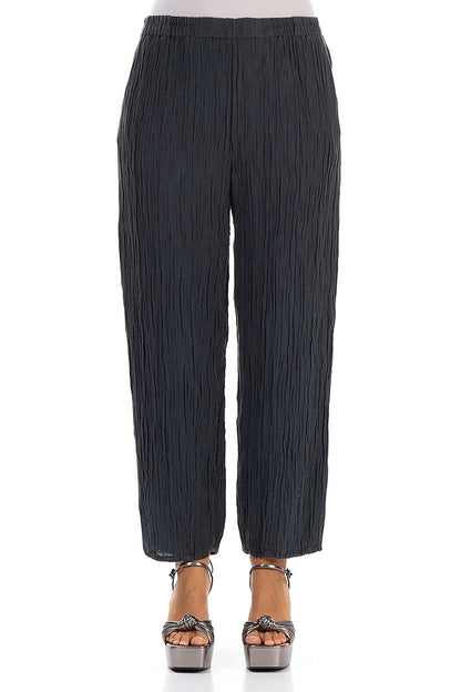 Taper Crinkled Graphite Silk Trousers 1