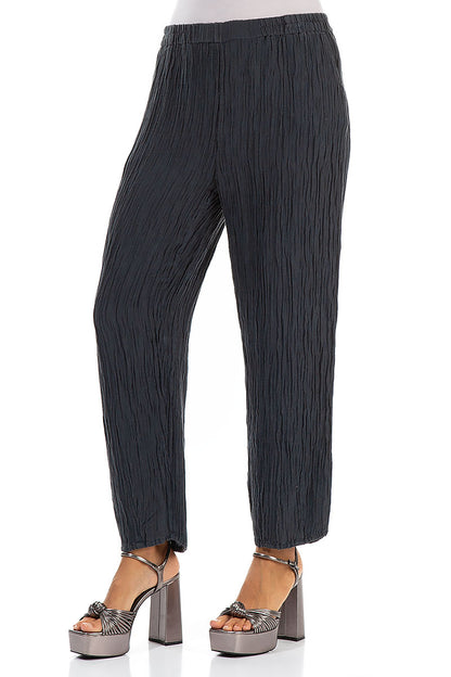Taper Crinkled Graphite Silk Trousers 3