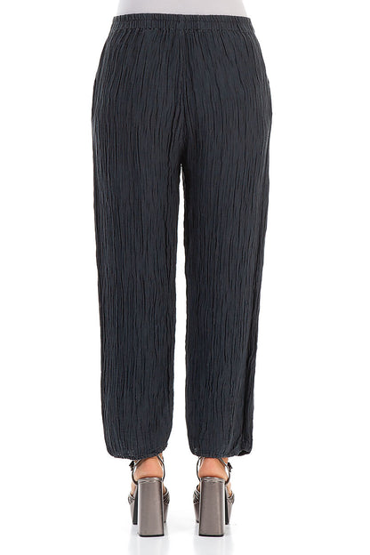 Taper Crinkled Graphite Silk Trousers 2