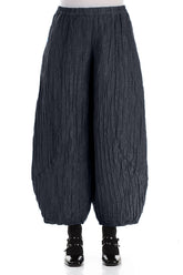 Taper Crinkled Slate Blue Silk Linen Trousers 1