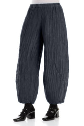 Taper Crinkled Slate Blue Silk Linen Trousers 3
