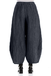 Taper Crinkled Slate Blue Silk Linen Trousers 2