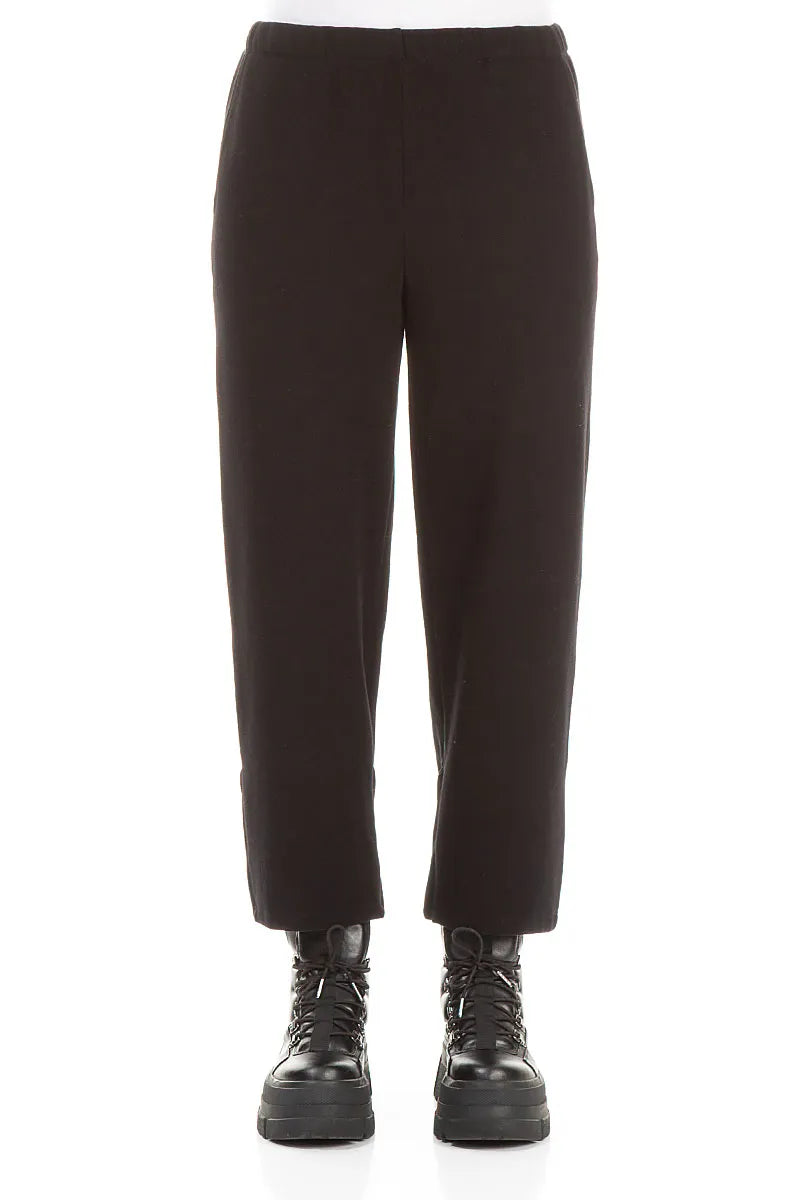 Taper Cropped Black Cotton Jersey Trousers 1