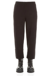 Taper Cropped Black Cotton Jersey Trousers 1