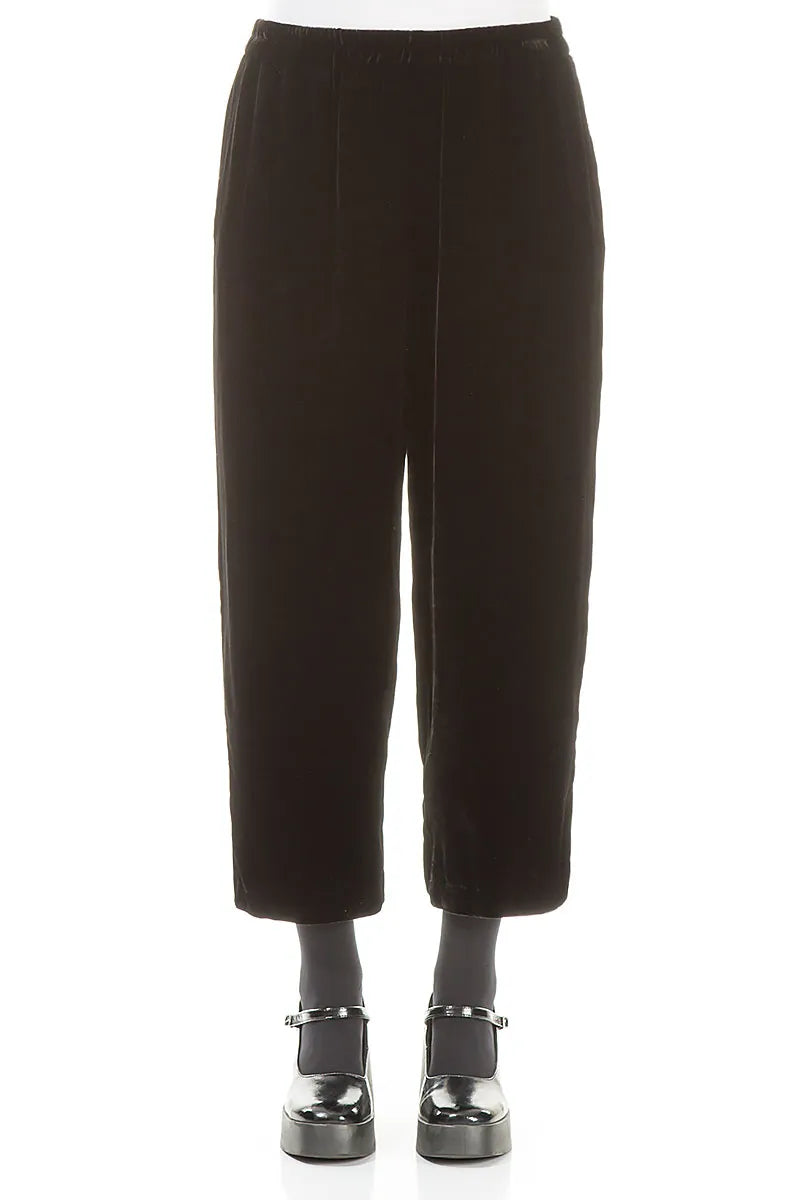 Taper Cropped Black Silk Velvet Trousers 1
