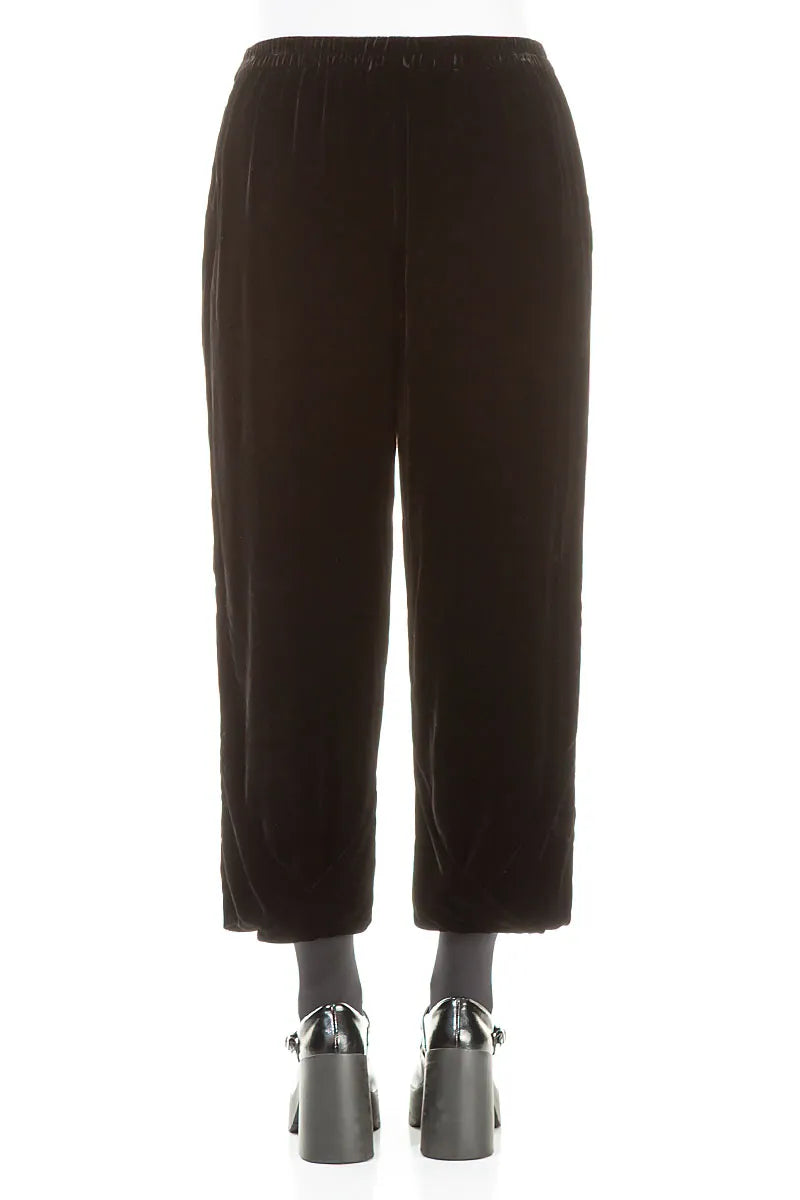 Taper Cropped Black Silk Velvet Trousers 2