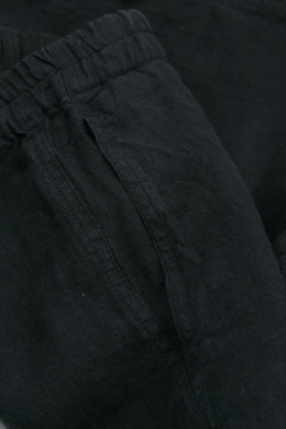 Taper Cropped Wide Black Linen Trousers