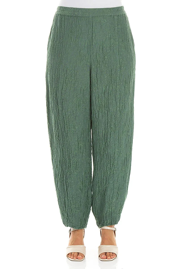 Taper Floral Sage Silk Trousers 1
