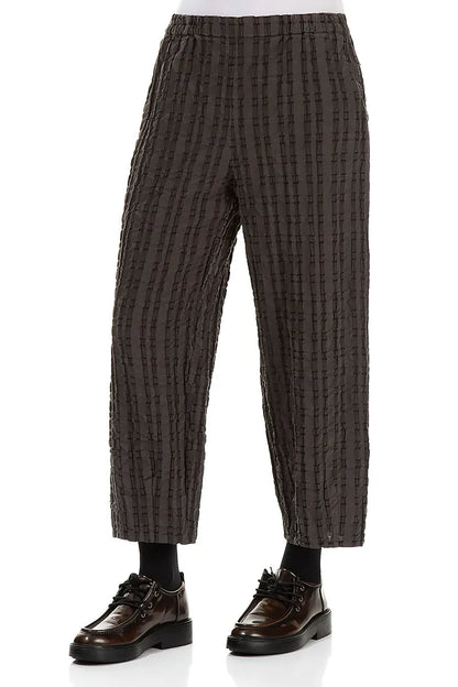 Pantalon en lin et coton à carreaux marron Taper Forest