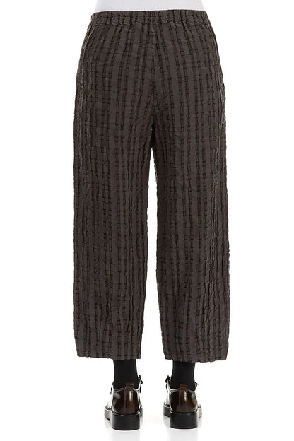 Pantalon en lin et coton à carreaux marron Taper Forest