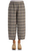 Tapered Greige Check Linen Trousers 1