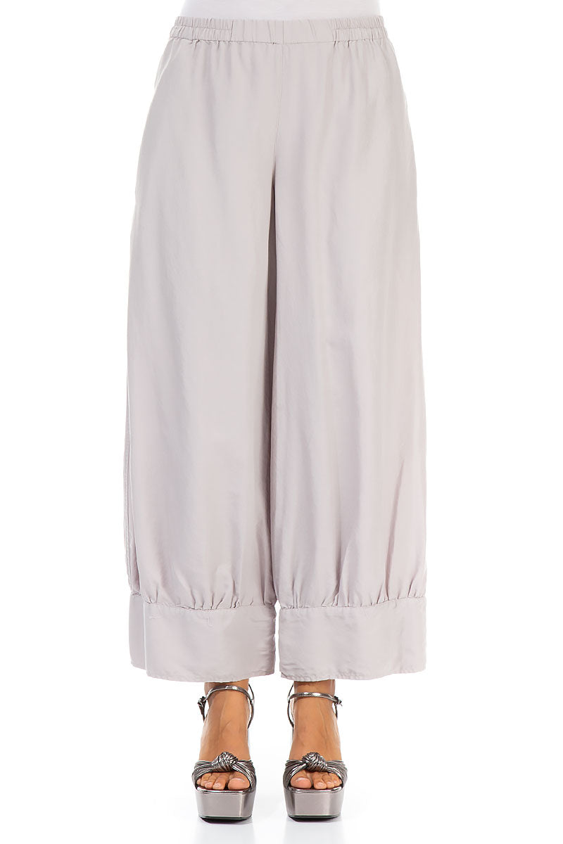 Taper Greige Silk Cotton Trousers 1