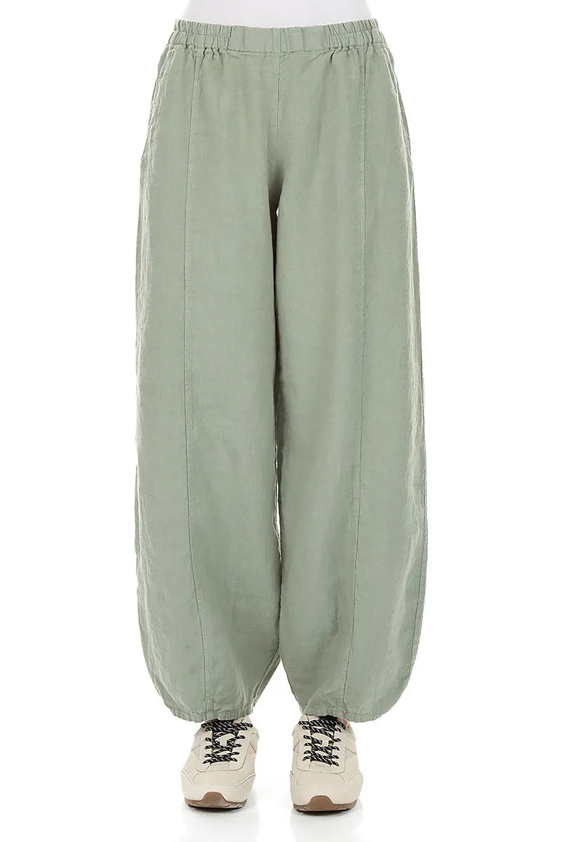 Pantalon fuselé en lin sauge