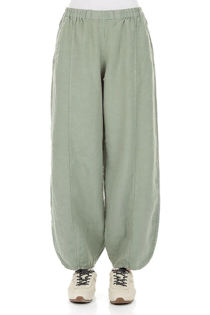 Pantalon fuselé en lin sauge