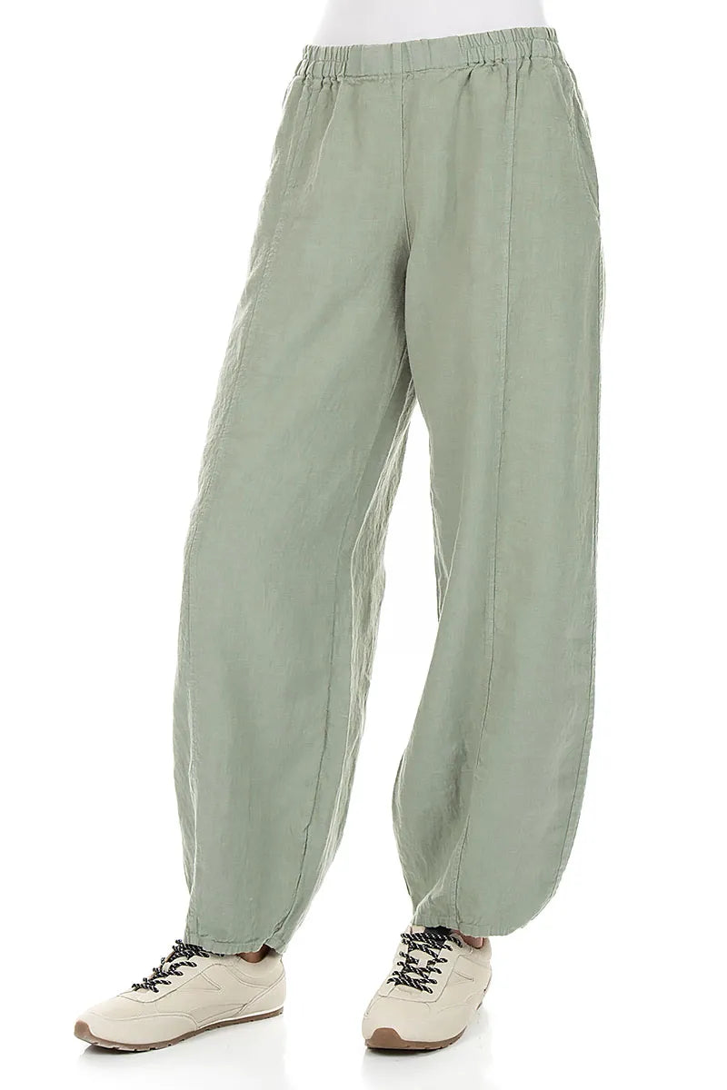 Pantalon fuselé en lin sauge