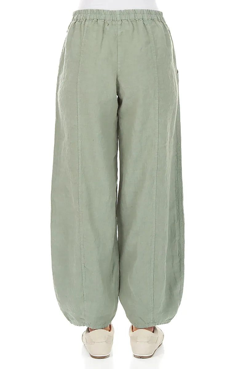 Pantalon fuselé en lin sauge