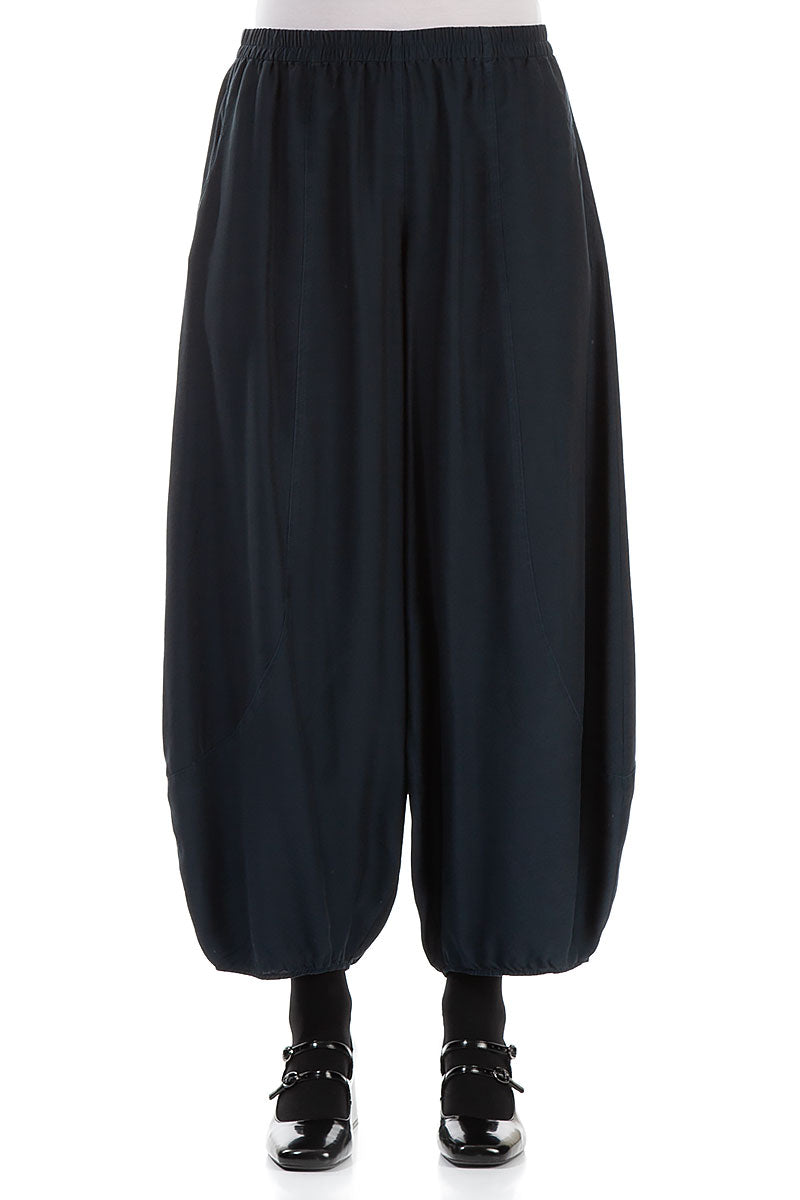 Taper Midnight Blue Silk Bamboo Trousers 1