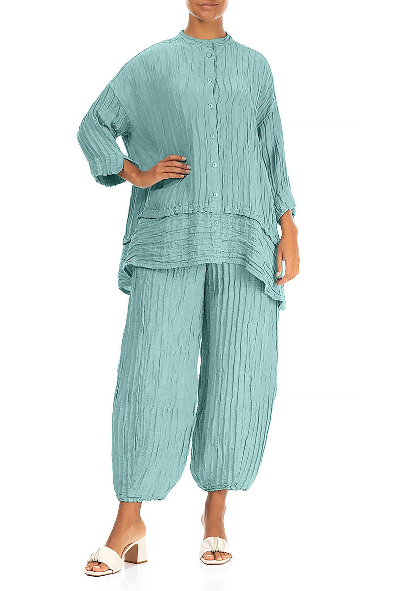 Taper Mint Crinkled Silk Linen Trousers 4
