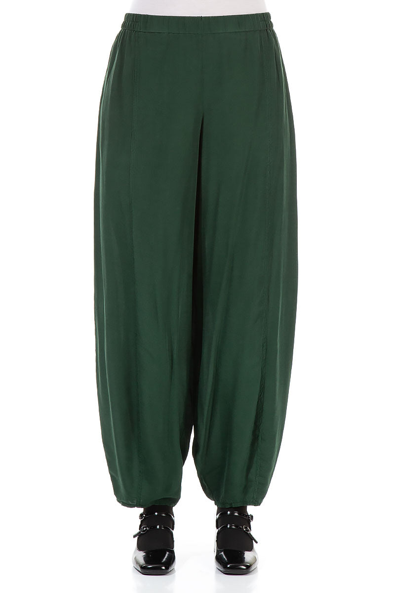 Taper Pine Green Silk Bamboo Trousers 1