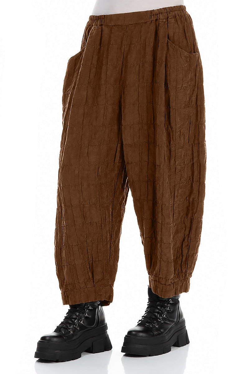 Taper Pleated Aged Copper Silk Linen Trousers 3