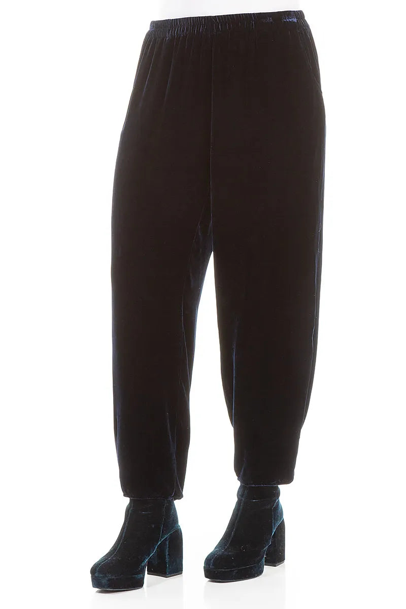 Taper Royal Blue Silk Velvet Trousers