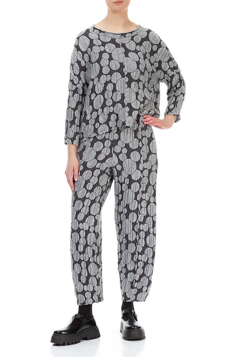 Taper Silver Circle Silk Linen Trousers 4