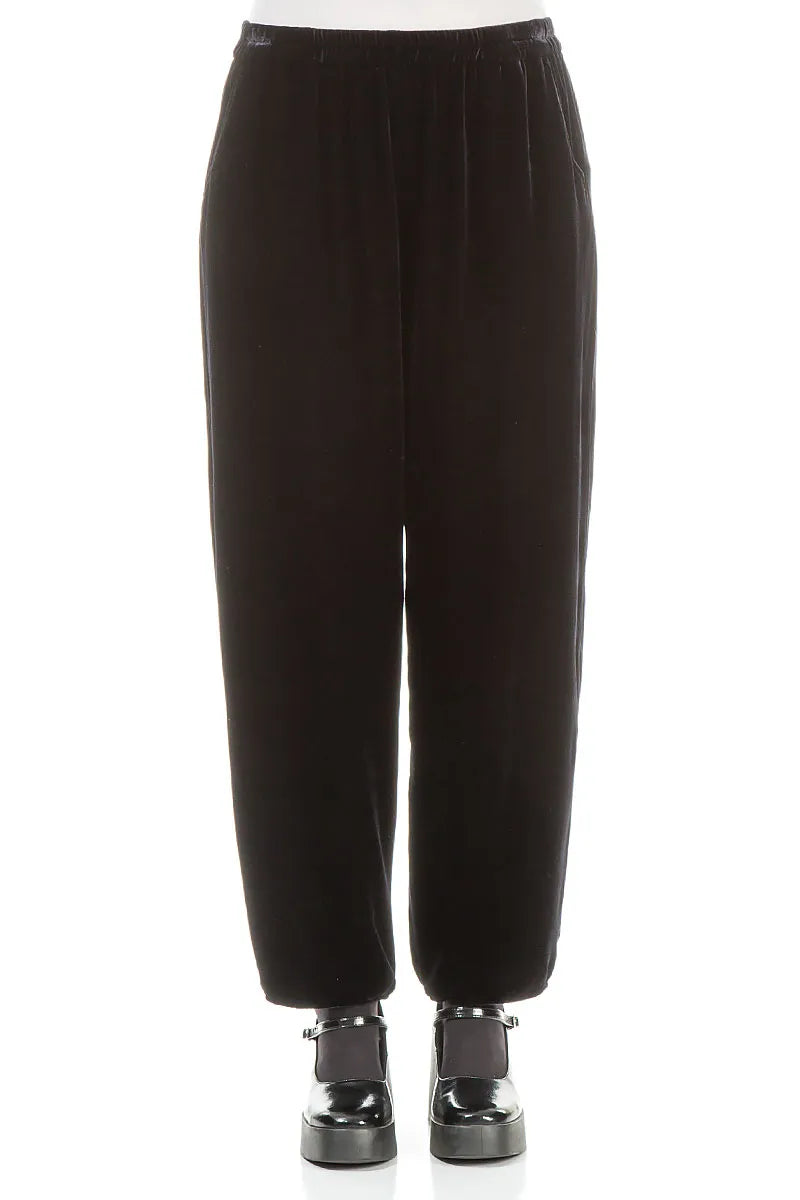 Pantalon fuselé en velours de soie bleu ardoise