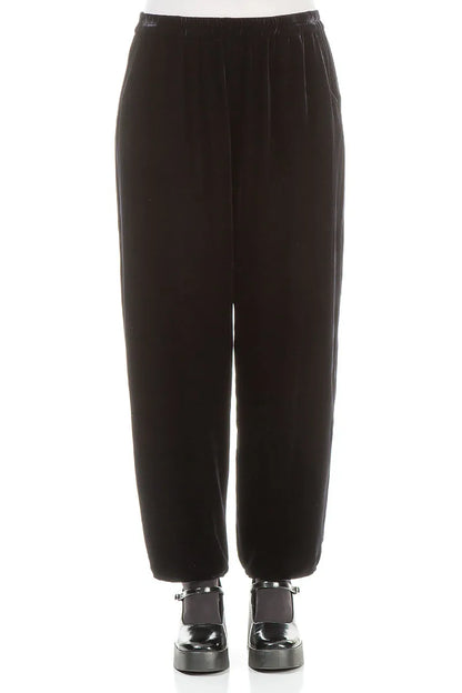 Pantalon fuselé en velours de soie bleu ardoise