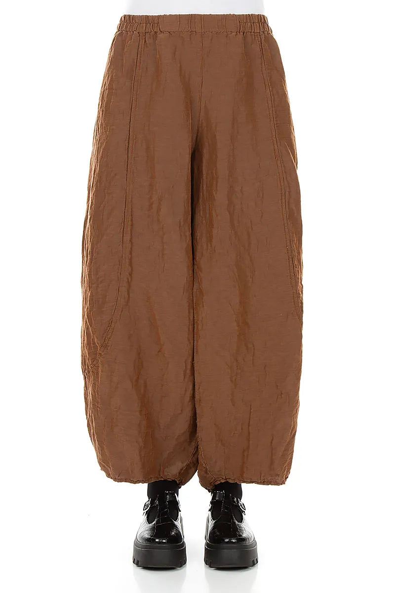 Taper Textured Aged Copper Silk Linen Trousers 1