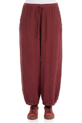 Taper Tie Up Antique Ruby Textured Linen Trousers 1