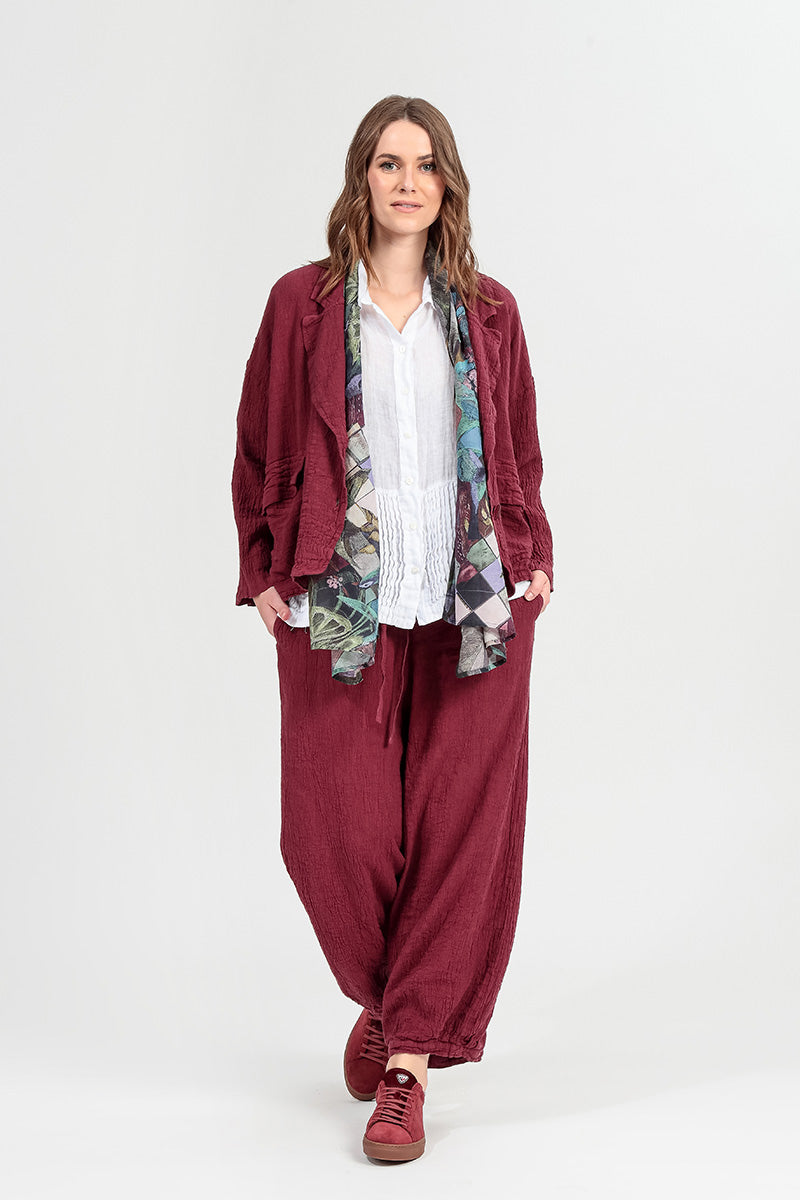 Taper Tie Up Antique Ruby Linen Viscose Trousers 7