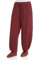 Taper Tie Up Antique Ruby Textured Linen Trousers 3