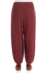 Taper Tie Up Antique Ruby Textured Linen Trousers 2