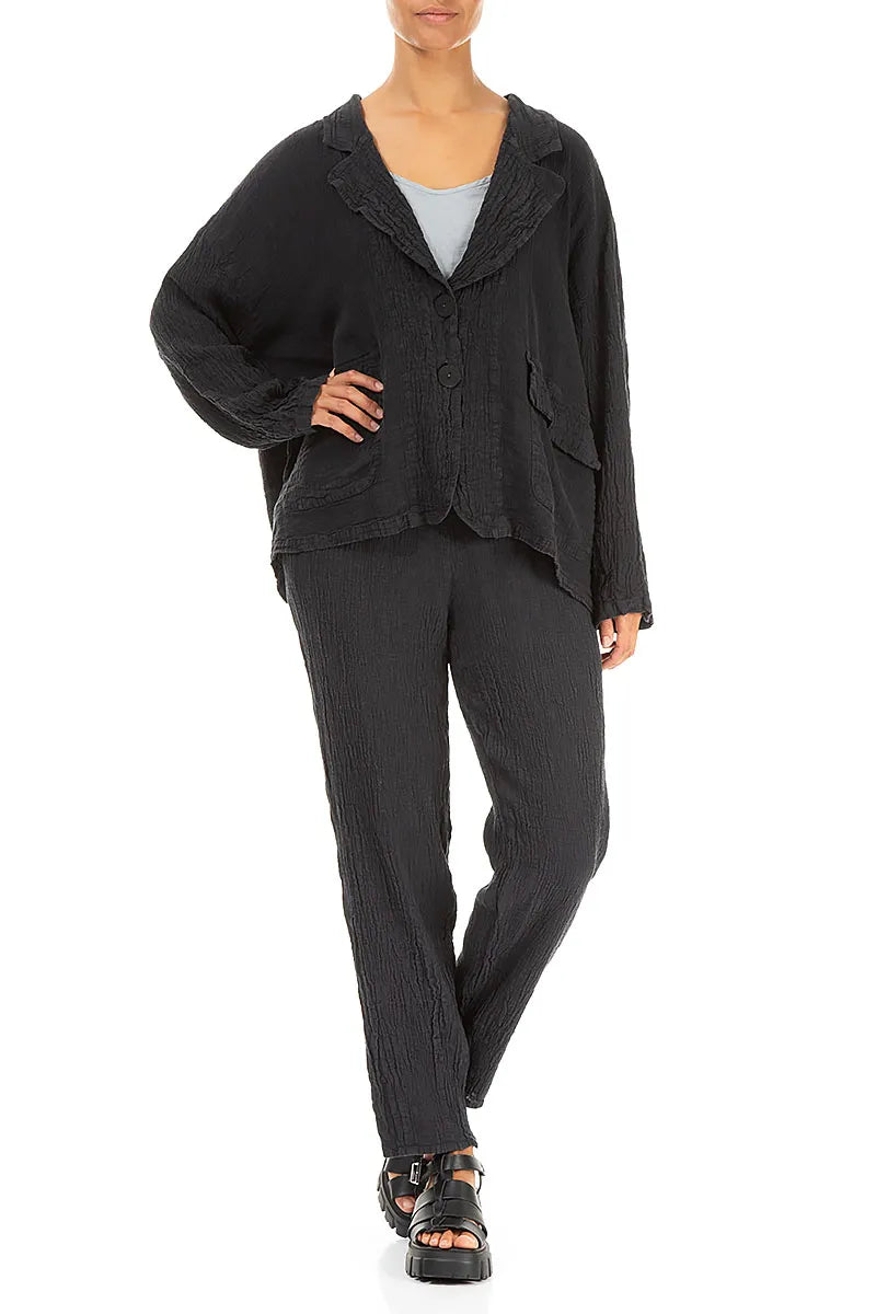 Taper Tie Up Graphite Linen Viscose Trousers 4