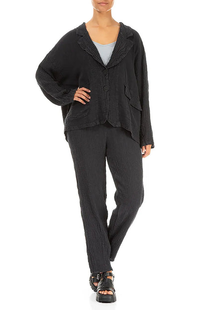 Taper Tie Up Graphite Linen Viscose Trousers 4