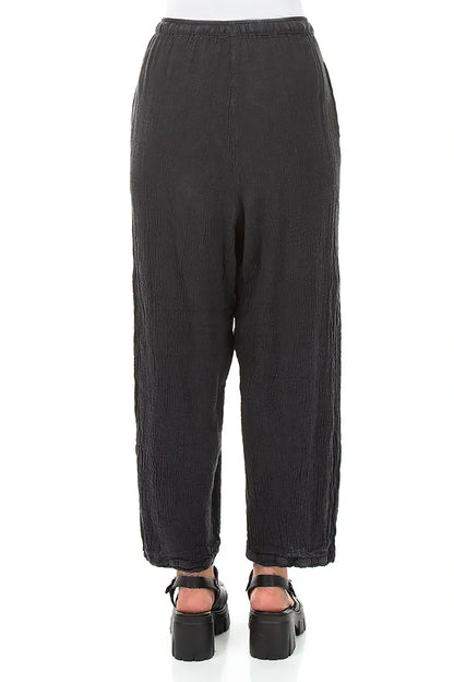 Taper Tie Up Graphite Textured Linen Trousers 2