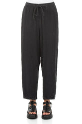 Taper Tie Up Graphite Textured Linen Trousers 1