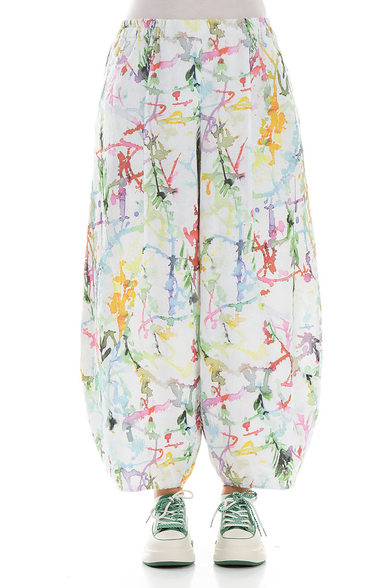 Taper Wide Colour Splash Linen Trousers 1
