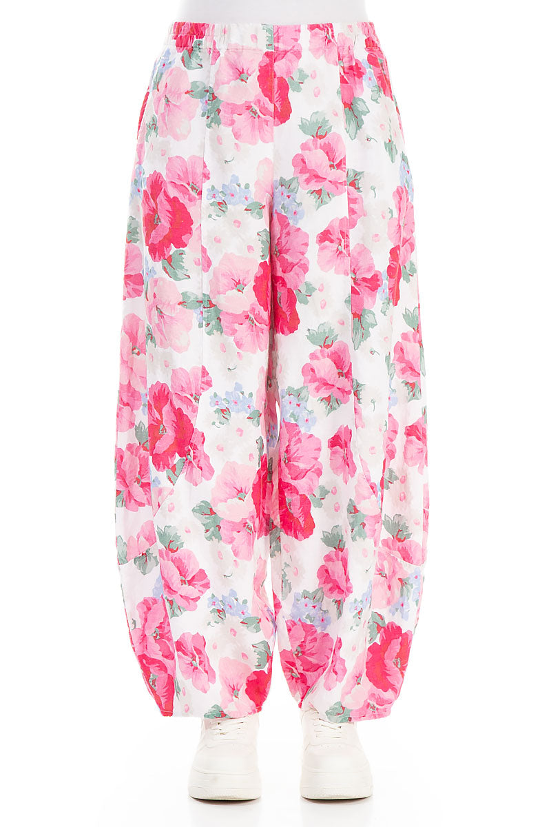 Taper Wide Peony Blossom Linen Trousers 1