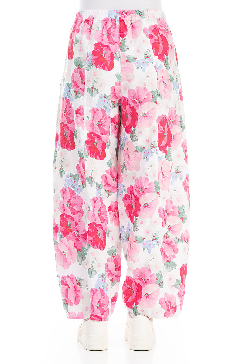 Taper Wide Peony Blossom Linen Trousers 2