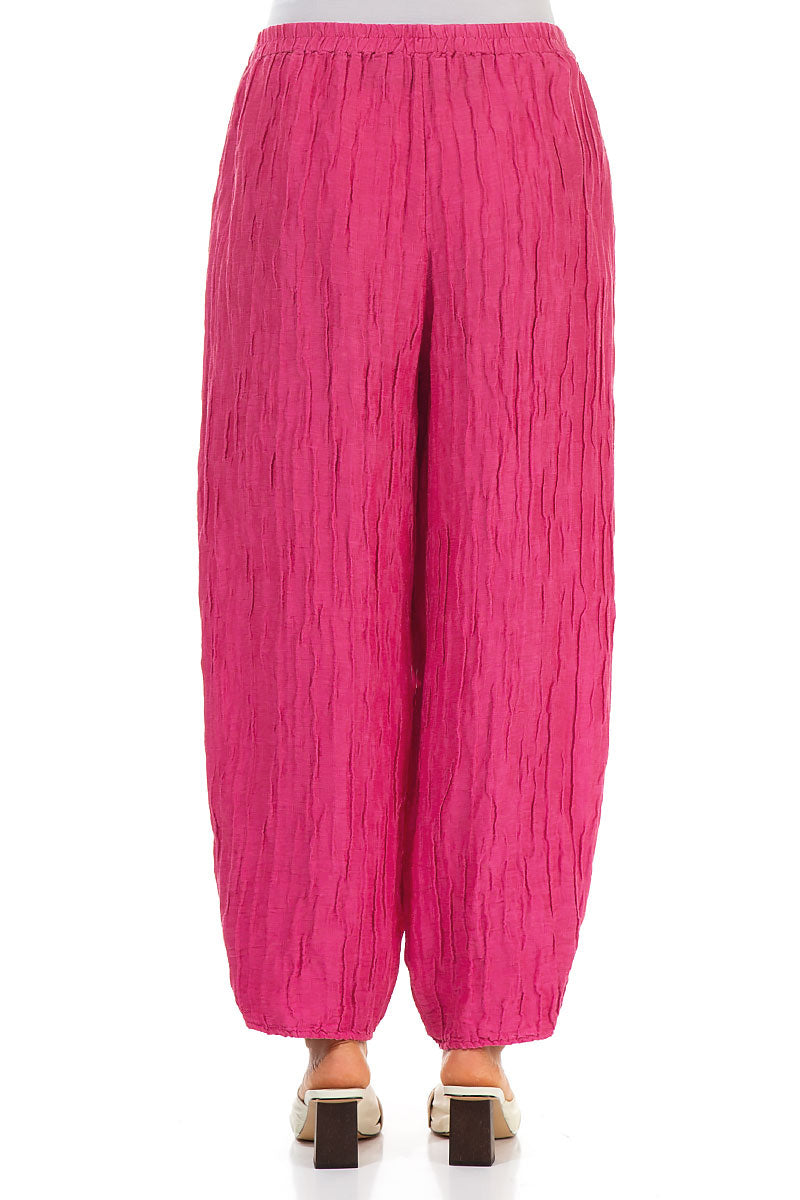 Tapered Barrel Fuchsia Crinkled Silk Linen Trousers 2