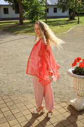 Tapered Barrel Powder Pink Crinkled Silk Trousers 6