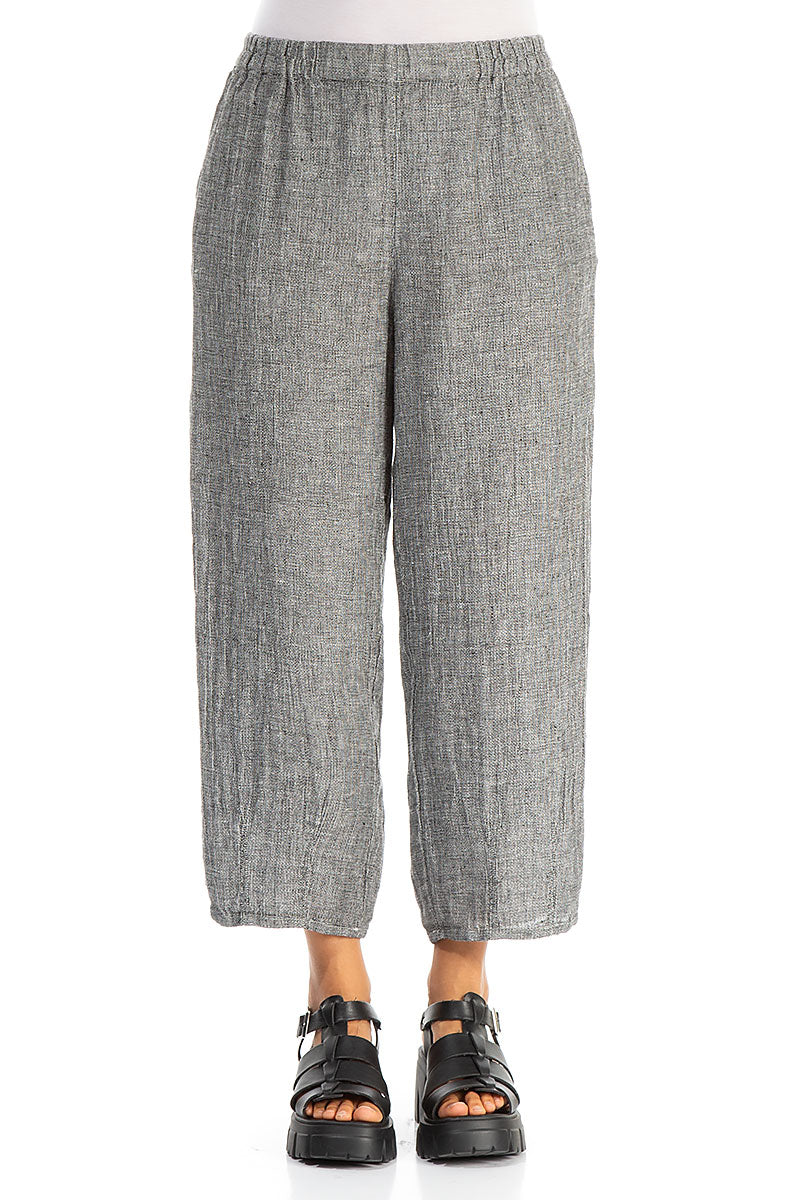 Tapered Grey Mélange Linen Trousers 1