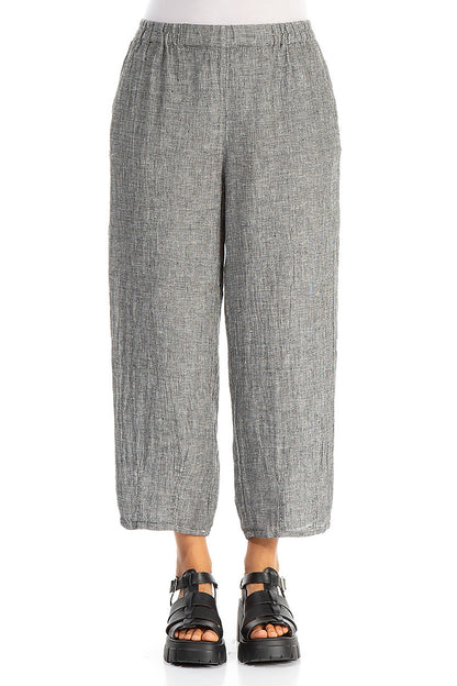 Tapered Grey Mélange Linen Trousers 1