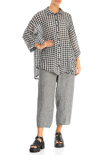 Tapered Grey Mélange Linen Trousers 4