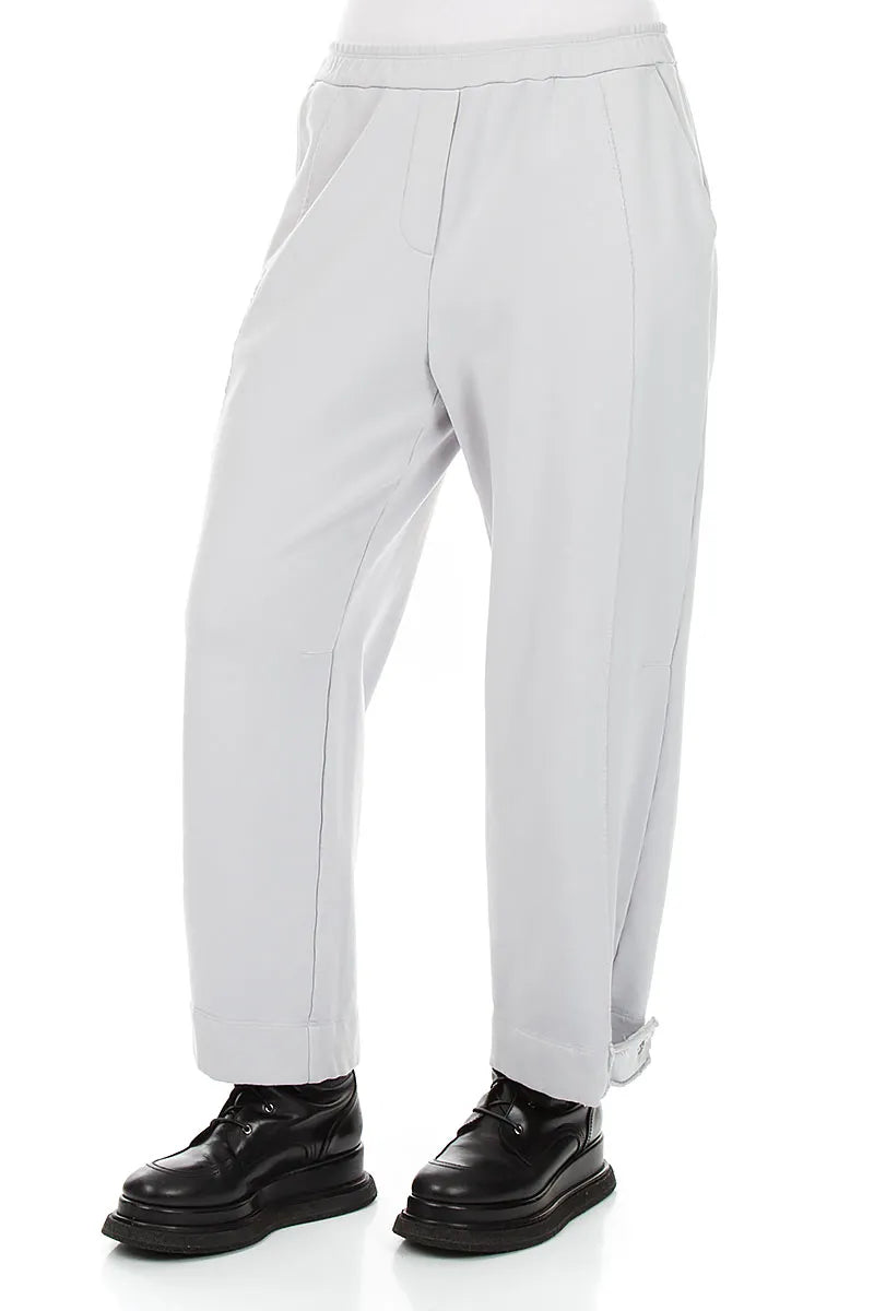 Tapered Pearl Grey French Terry Cotton Trousers