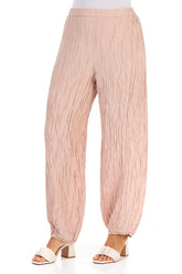 Tapered Pastel Pink Crinkled Silk Trousers 3