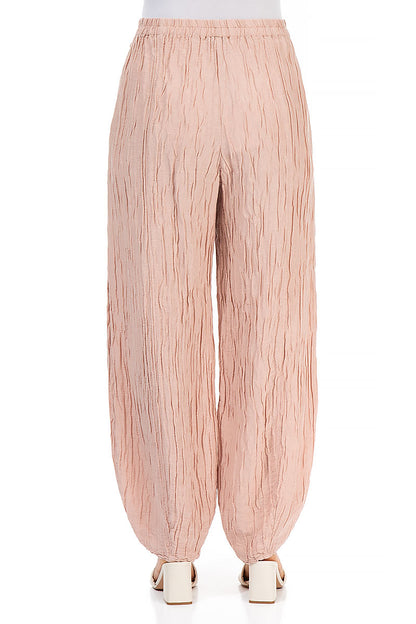 Tapered Pastel Pink Crinkled Silk Trousers 2