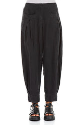 Tapered Pockets Black Linen Trousers 1