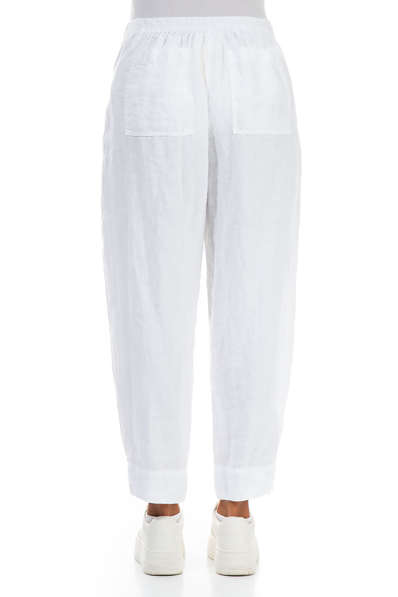 Tapered Pockets White Linen Trousers 2